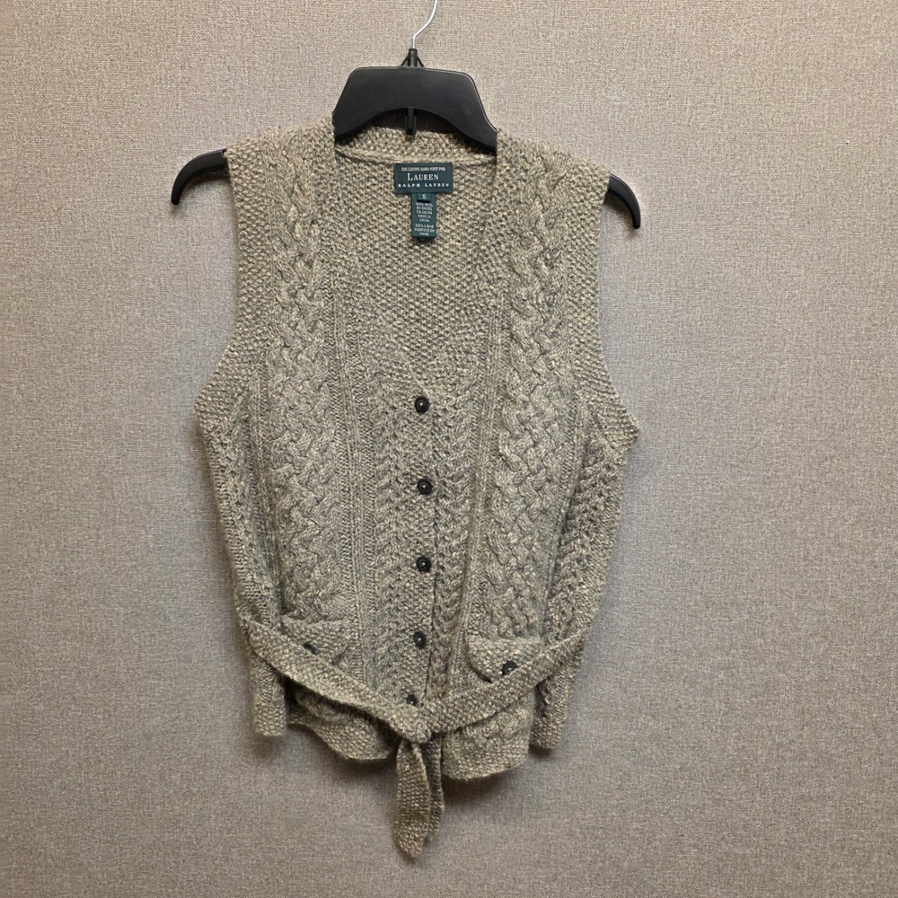 Vintage Lauren Ralph Lauren Womens S Exclusive Hand Knit Wool Vest Belted